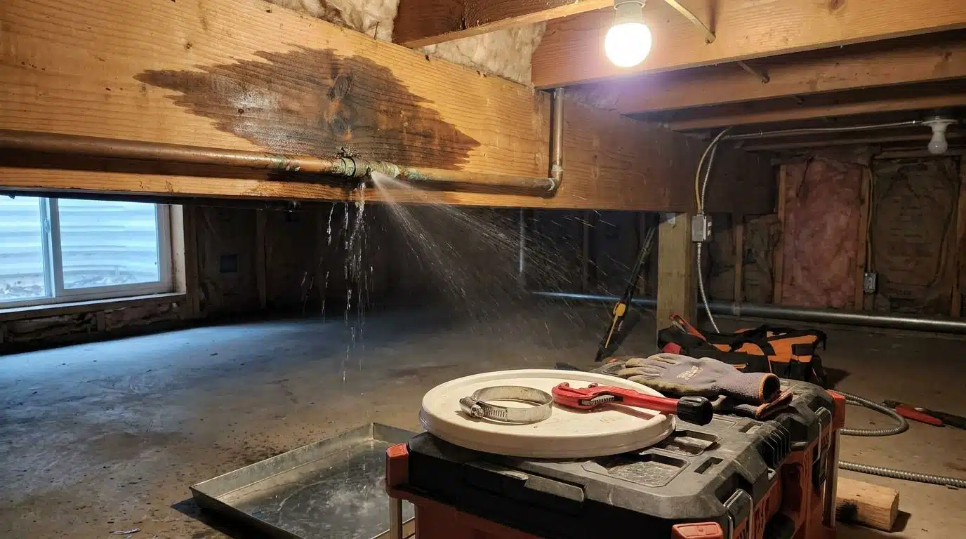 Leaking copper pipe being repaired in a Denver metro home