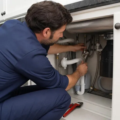 Plumber repairing a kitchen sink supply line in a Denver home